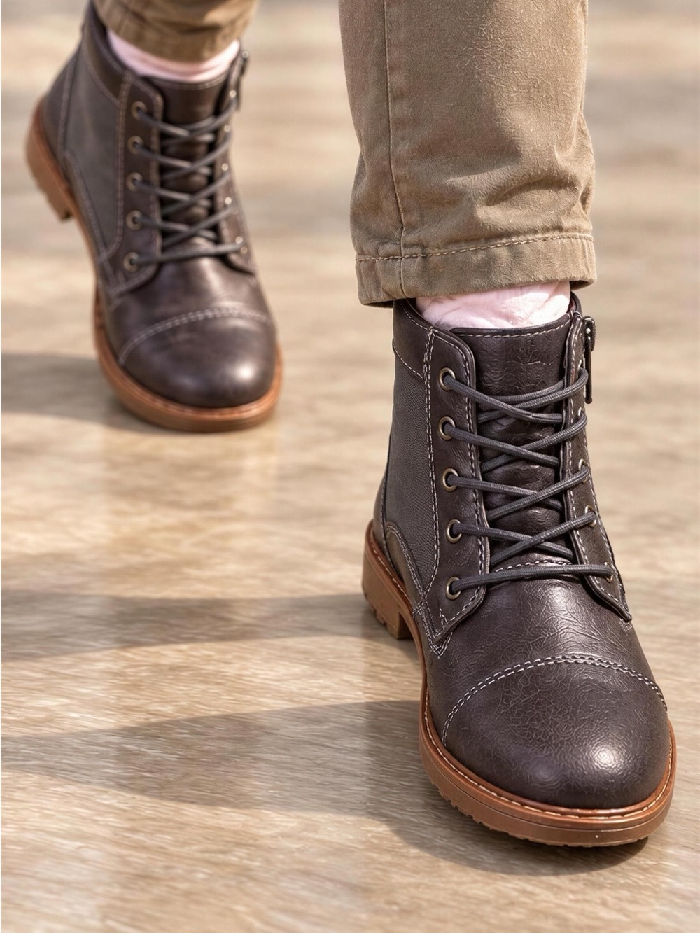 Sonoma Brown Lace-Up Kids Boot with Tan Sole